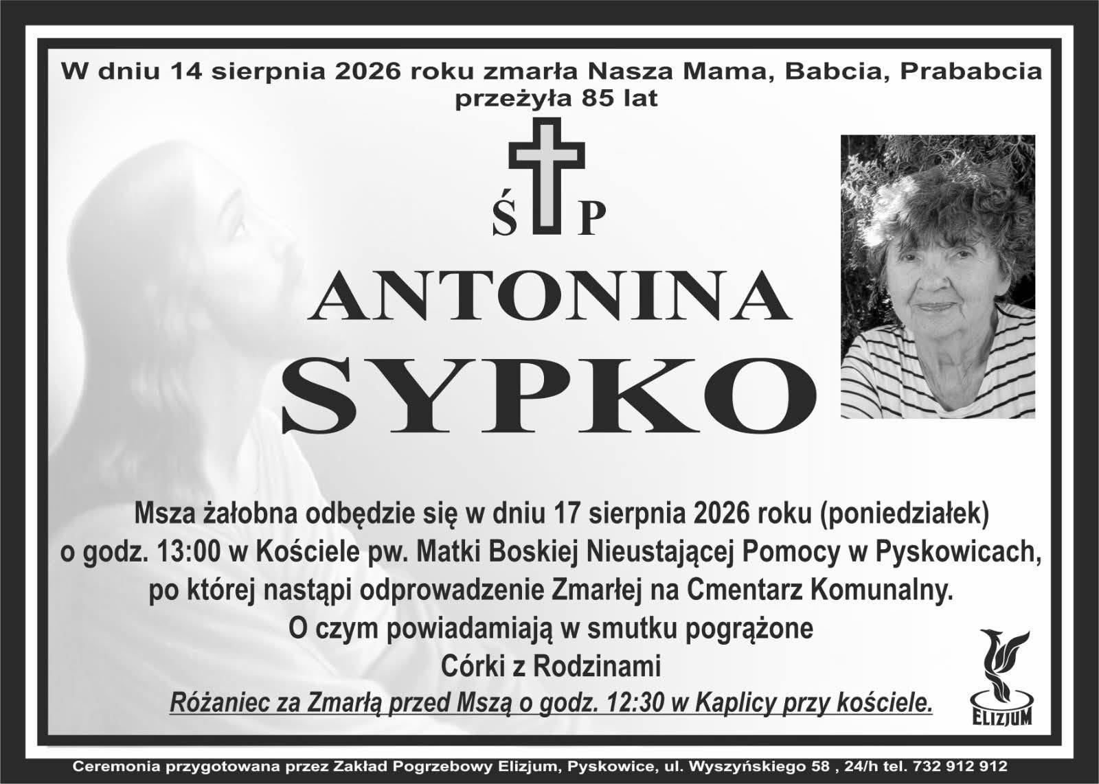 Nekrolog ŚP. Antonina Sypko