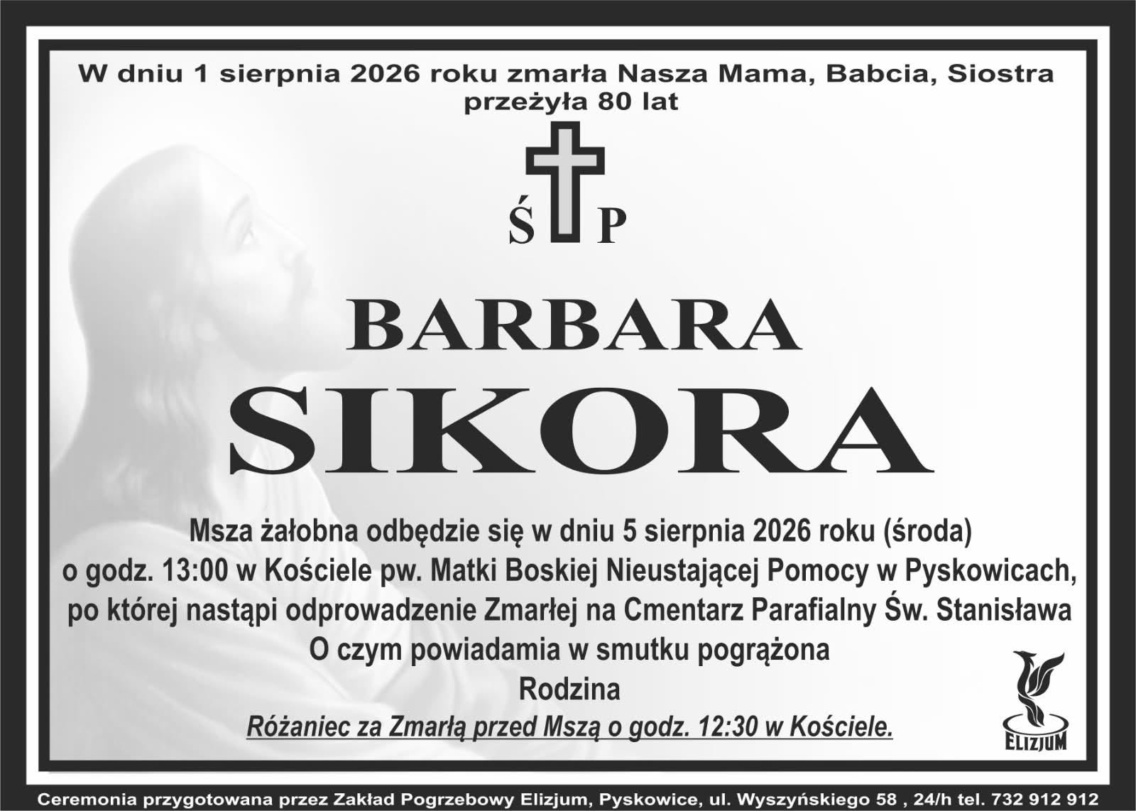Nekrolog ŚP. Barbara Sikora