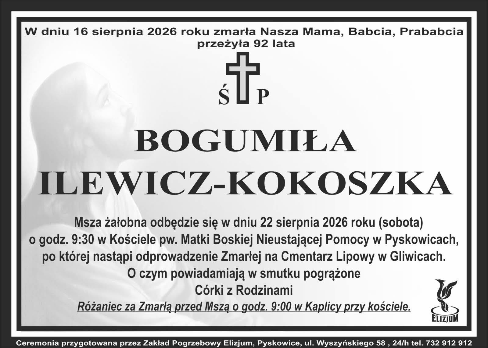 Nekrolog ŚP. Bogumiła Ilewicz-Kokoszka