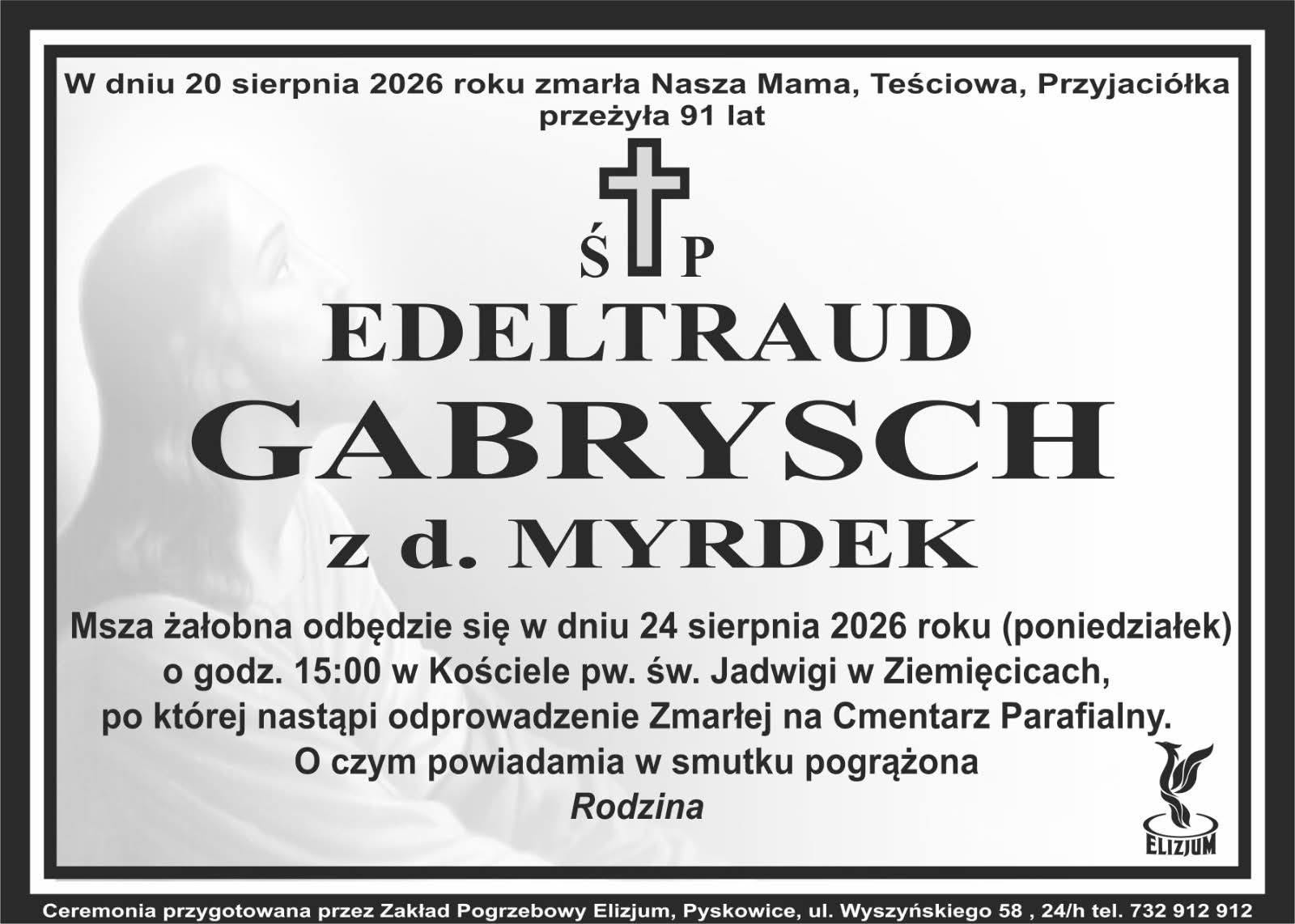 Nekrolog ŚP. Edeltraud Gabrysch