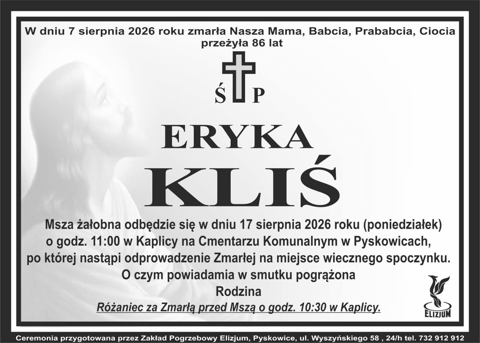 Nekrolog ŚP. Eryka Klis
