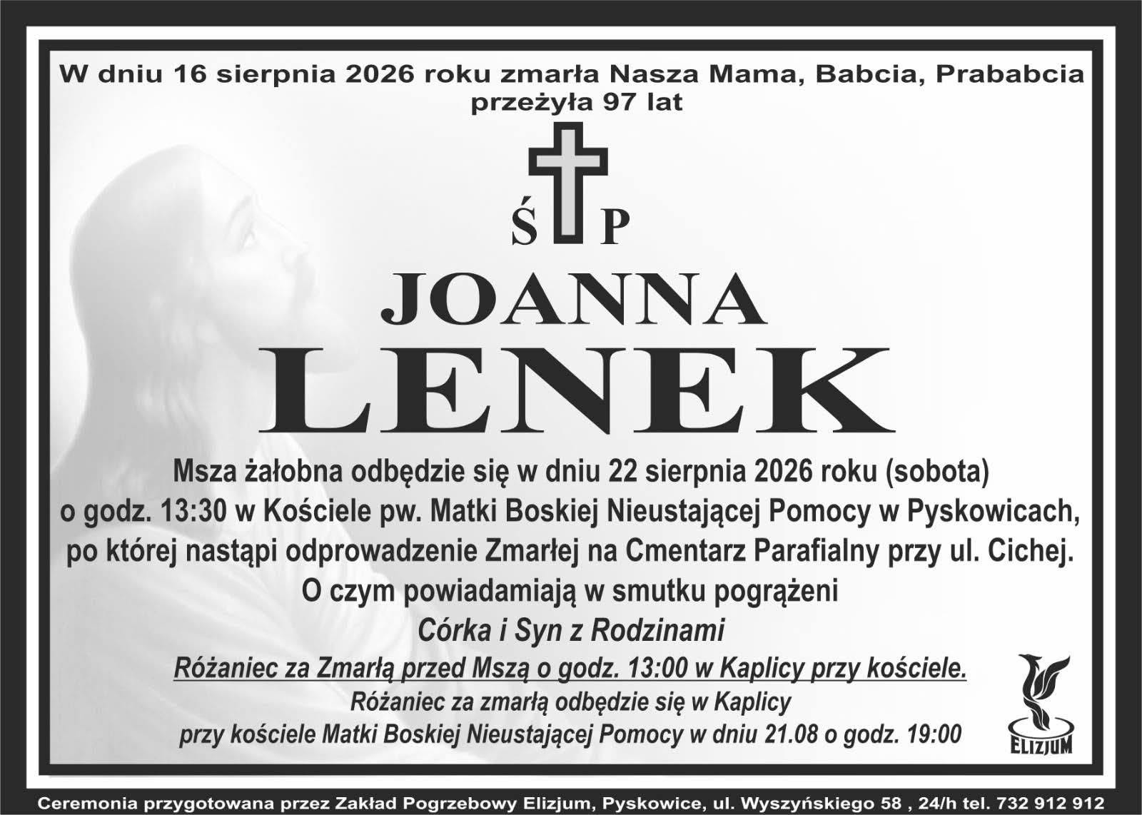 Nekrolog ŚP. Joanna Lenek