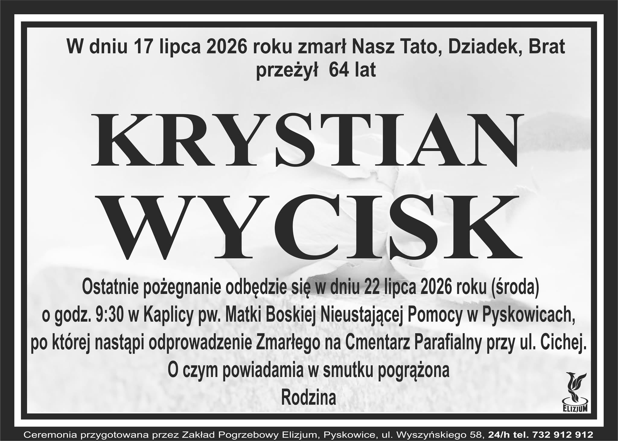 Nekrolog ŚP. Krystian Wycisk
